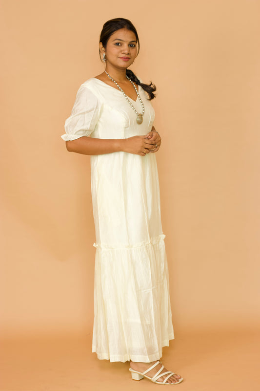 Ivory Chanderi ruffle maxi dress