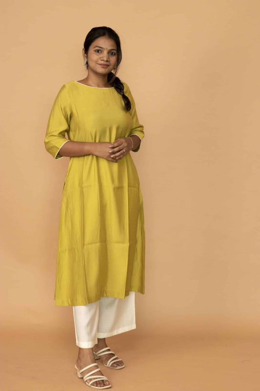 Lime Chanderi Minimal Kurta set