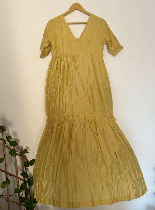 yellow gold Chanderi ruffle maxi dress