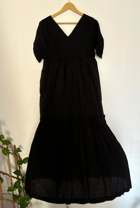 Black Chanderi ruffle maxi dress