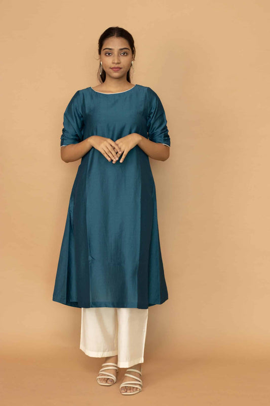 Teal Chanderi Minimal Kurta set