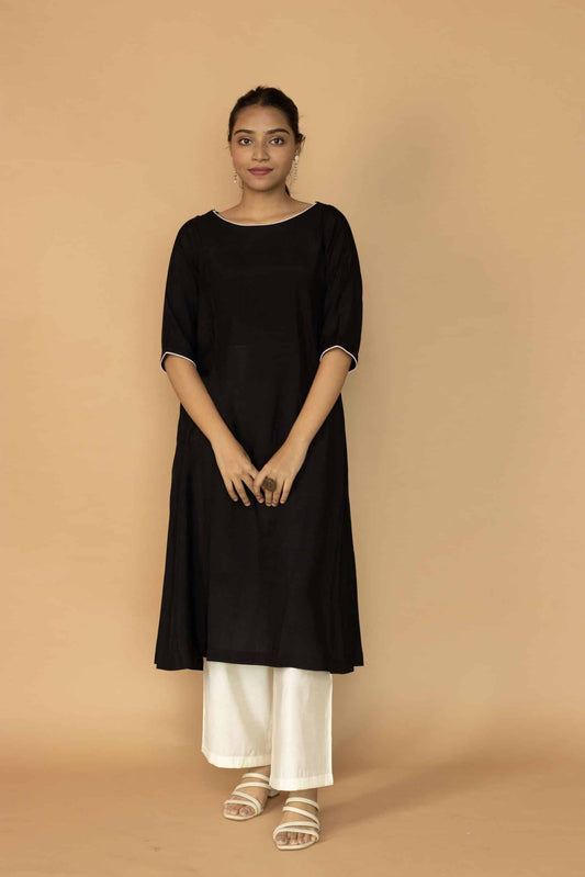 Black Chanderi Minimal Kurta set