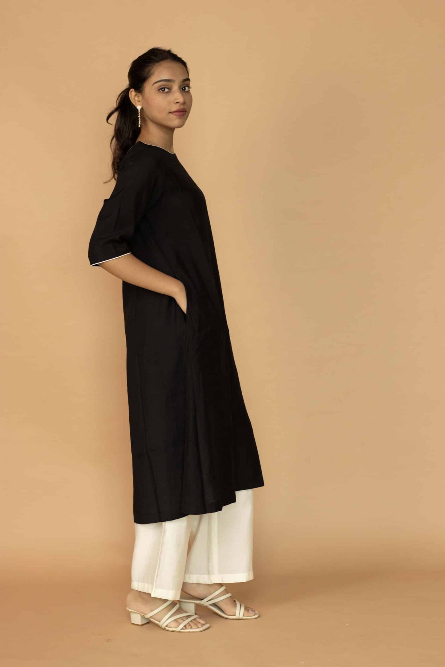 Black Chanderi Minimal Kurta set