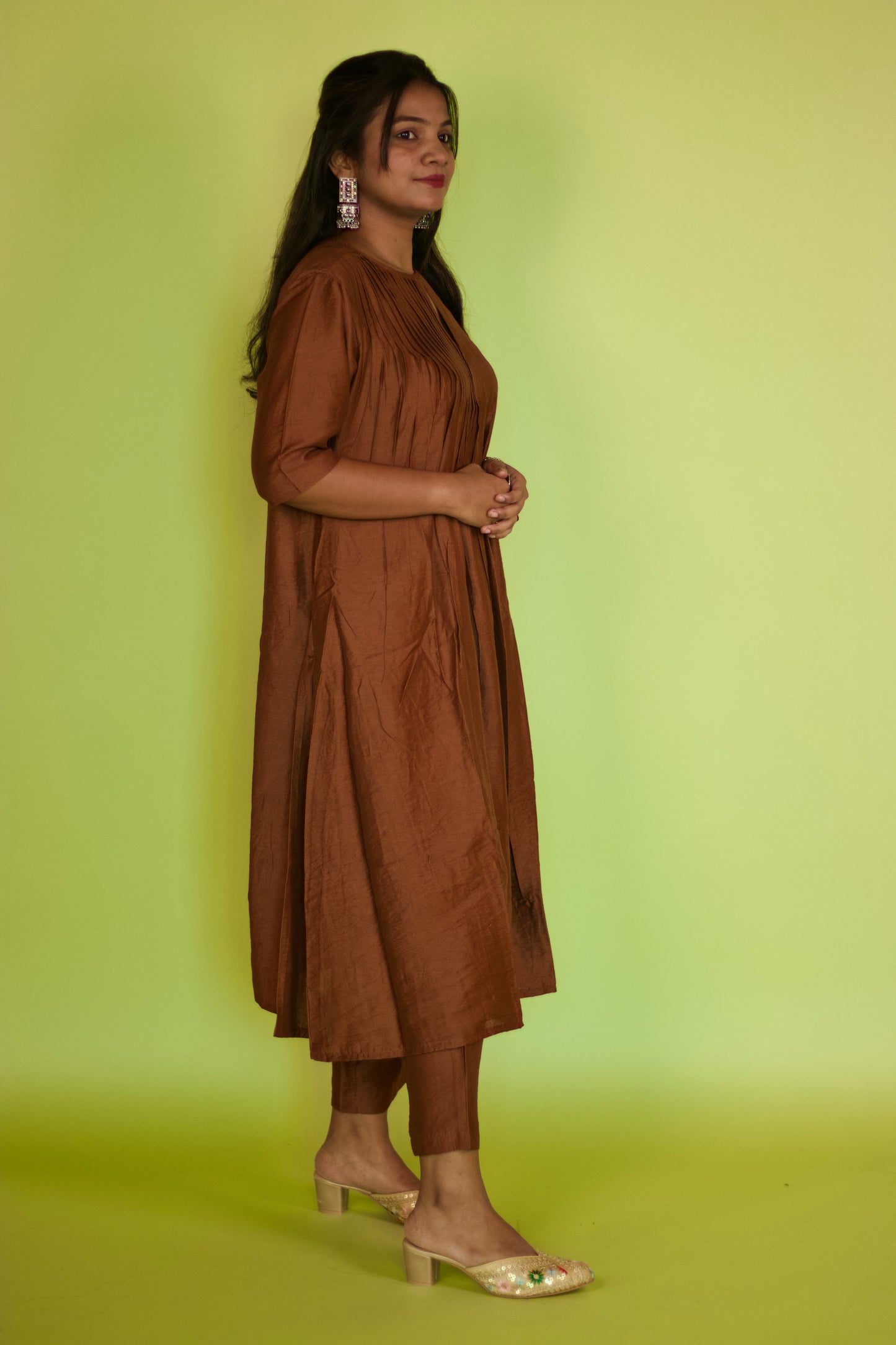 Black Chanderi Pleated kurta Set