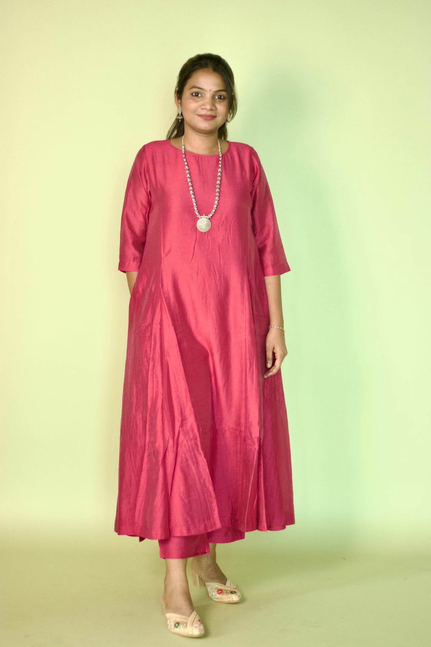 Magenta Chanderi Kali Kurta Set