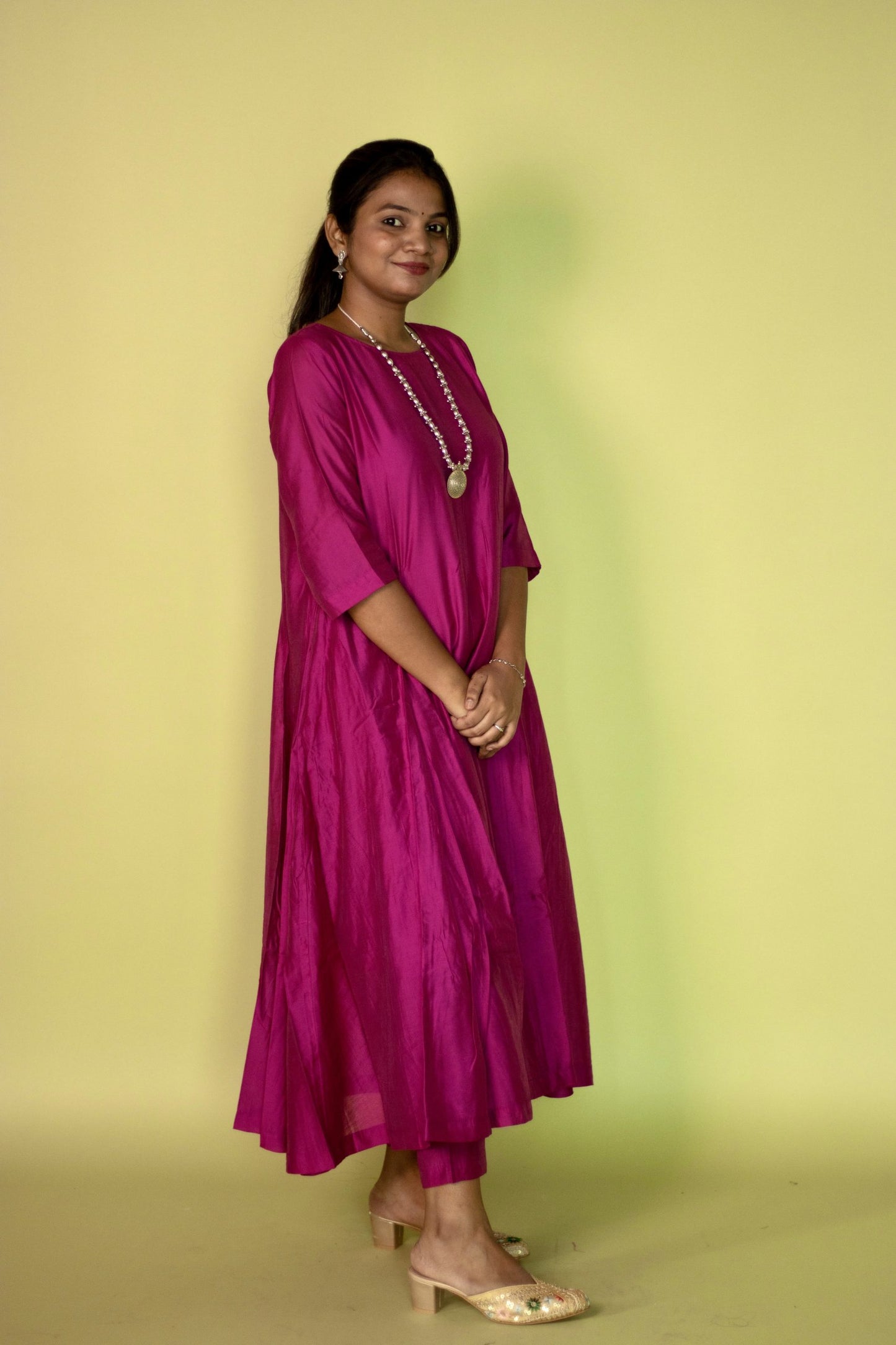 Mauve Chanderi Kali Kurta Set