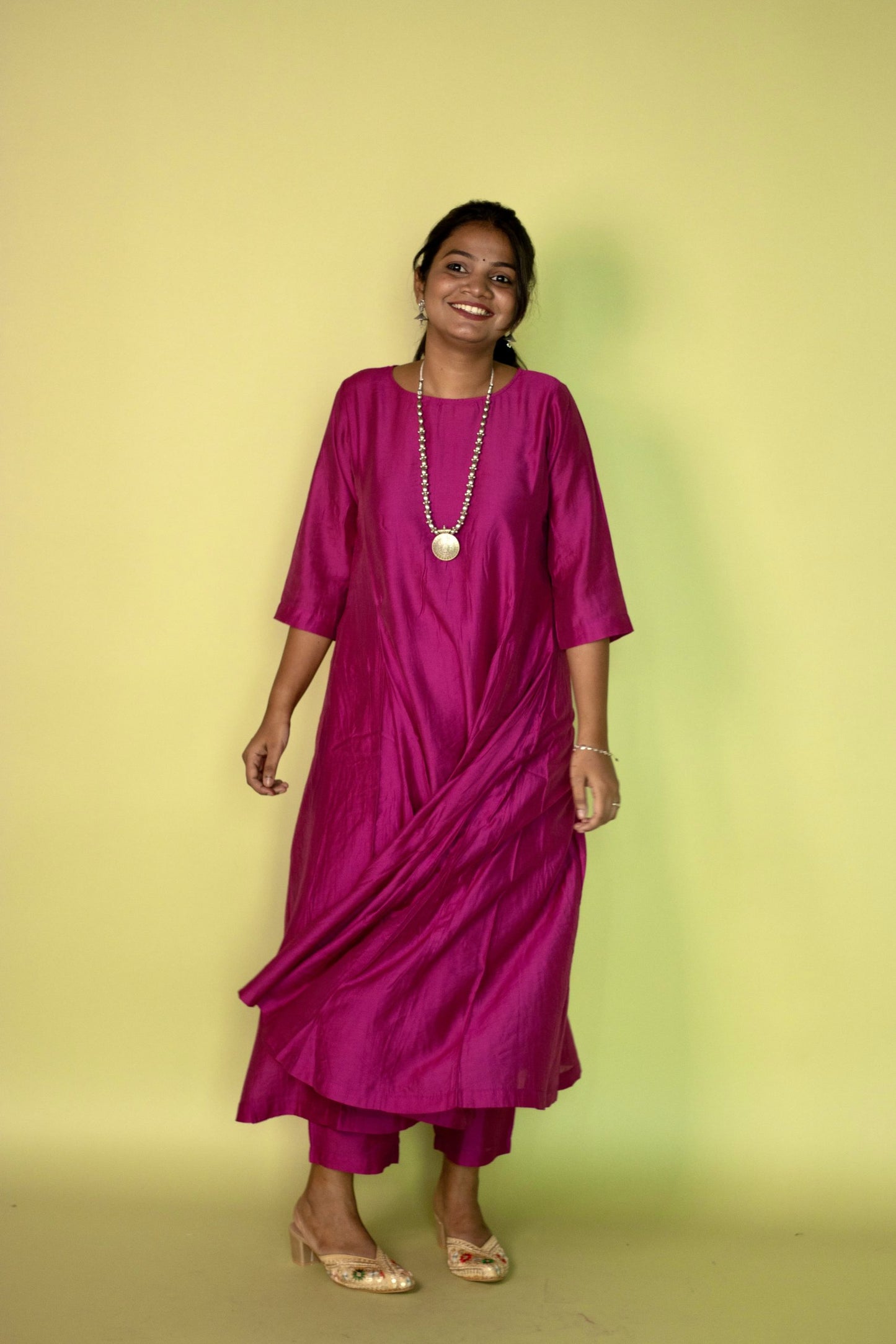 Mauve Chanderi Kali Kurta Set