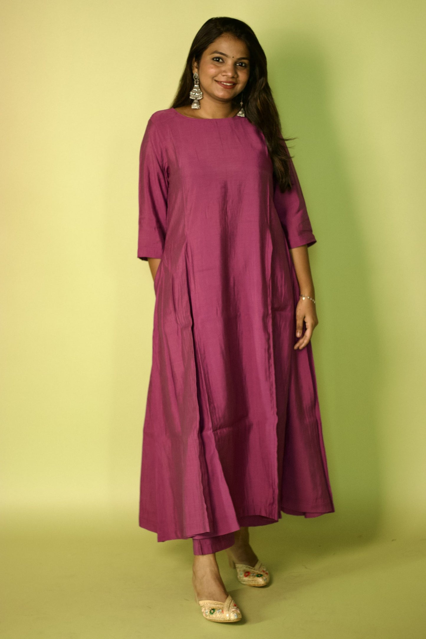 Mauve Chanderi Kali Kurta Set