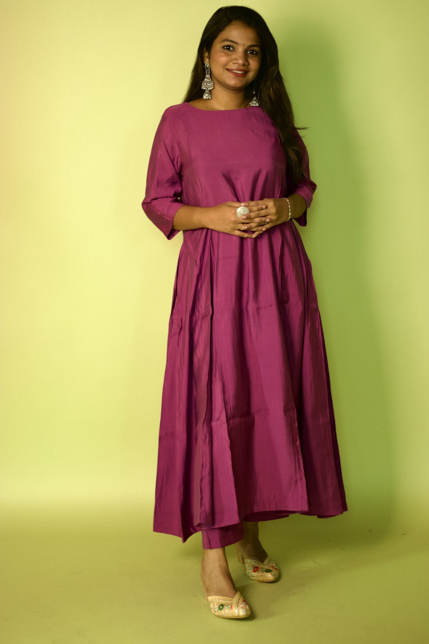 Mauve Chanderi Kali Kurta Set