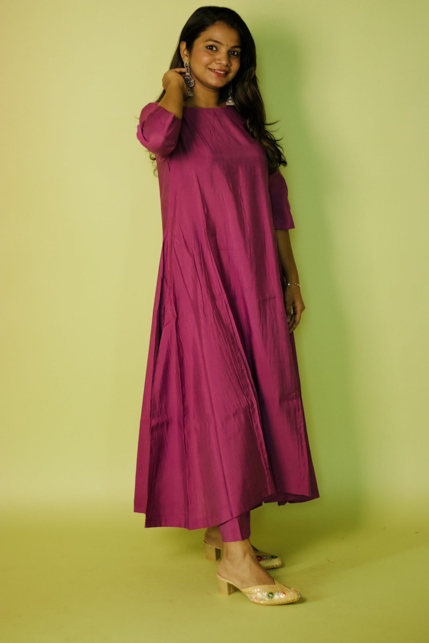 Mauve Chanderi Kali Kurta Set