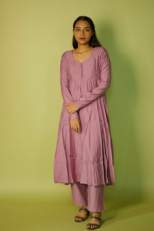 Lilac Chanderi 16 Panel Anarkali set