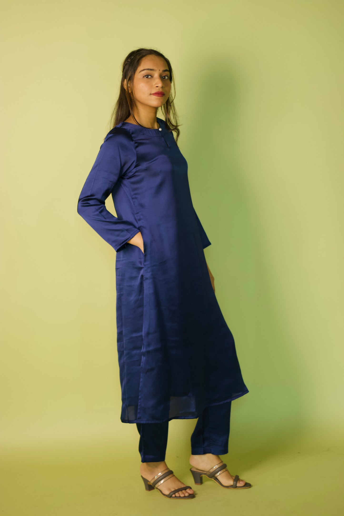 Blue Satin Glam Kurta set