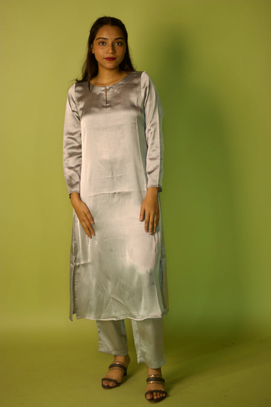 Gray Satin Glam Kurta Set