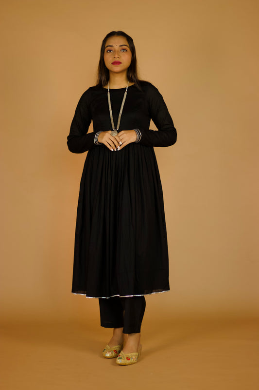 Royal Black Mul Gottapatti Anarkali Set