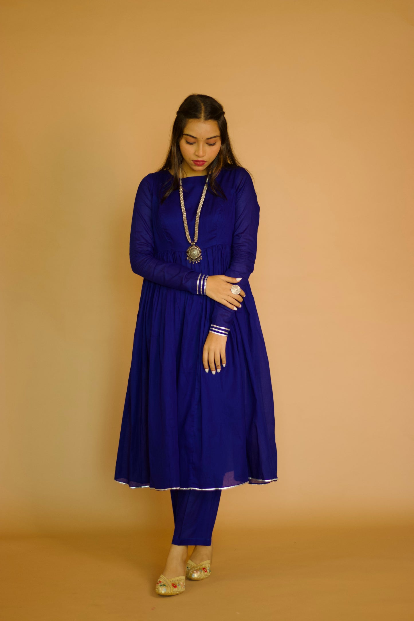 Ivory Mul Gottapatti Anarkali Set