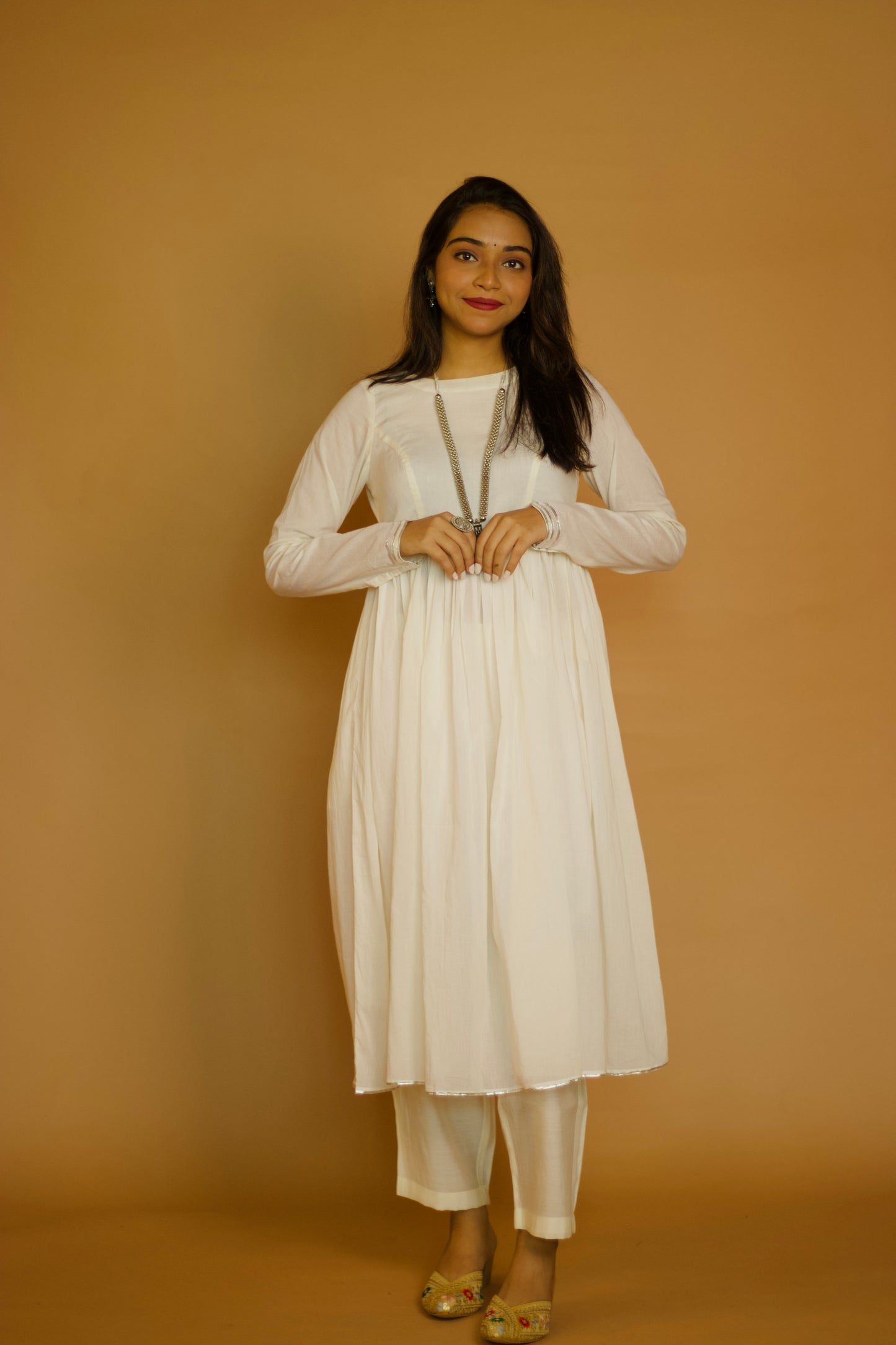 Ivory Mul Gottapatti Anarkali Set