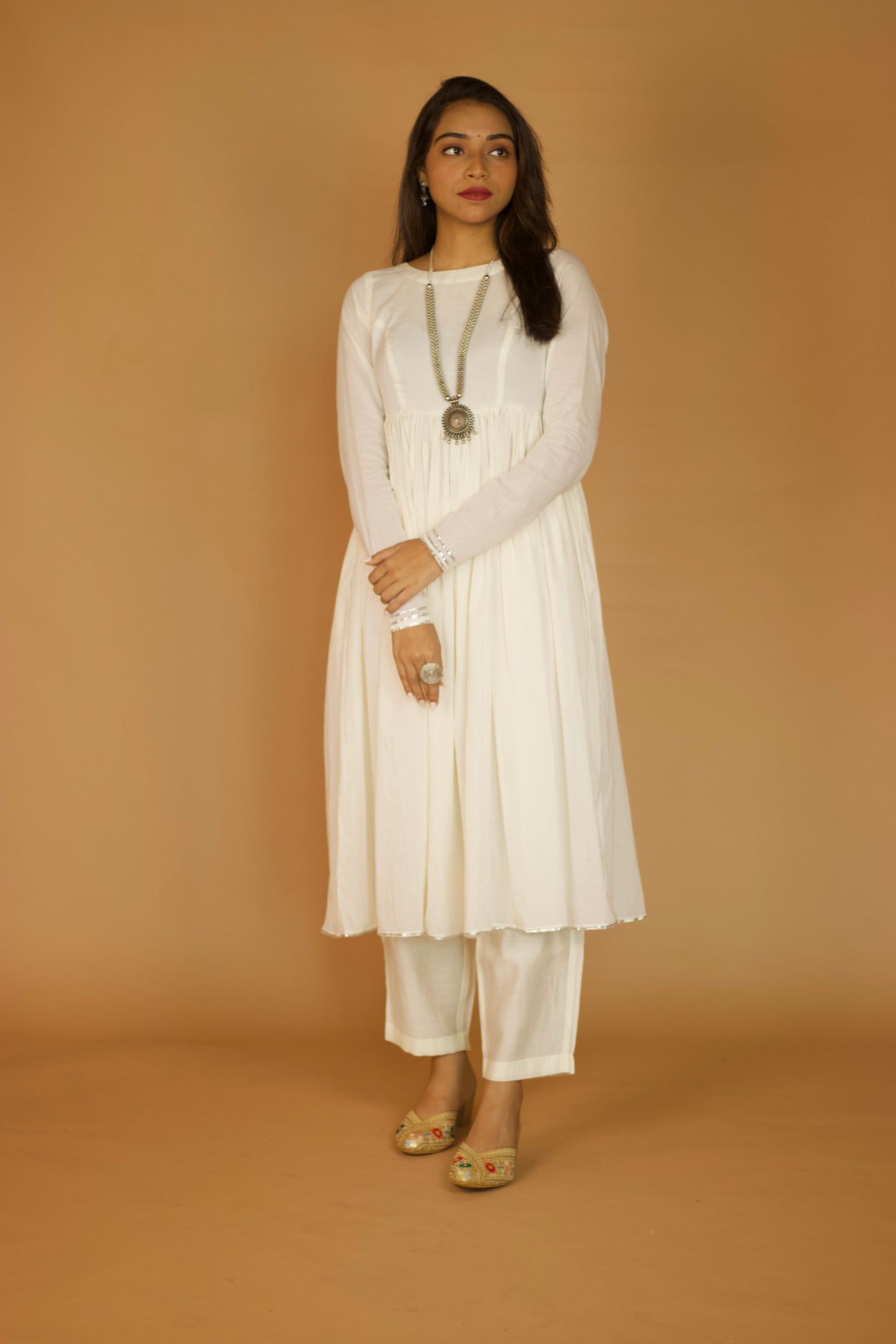 Ivory Mul Gottapatti Anarkali Set