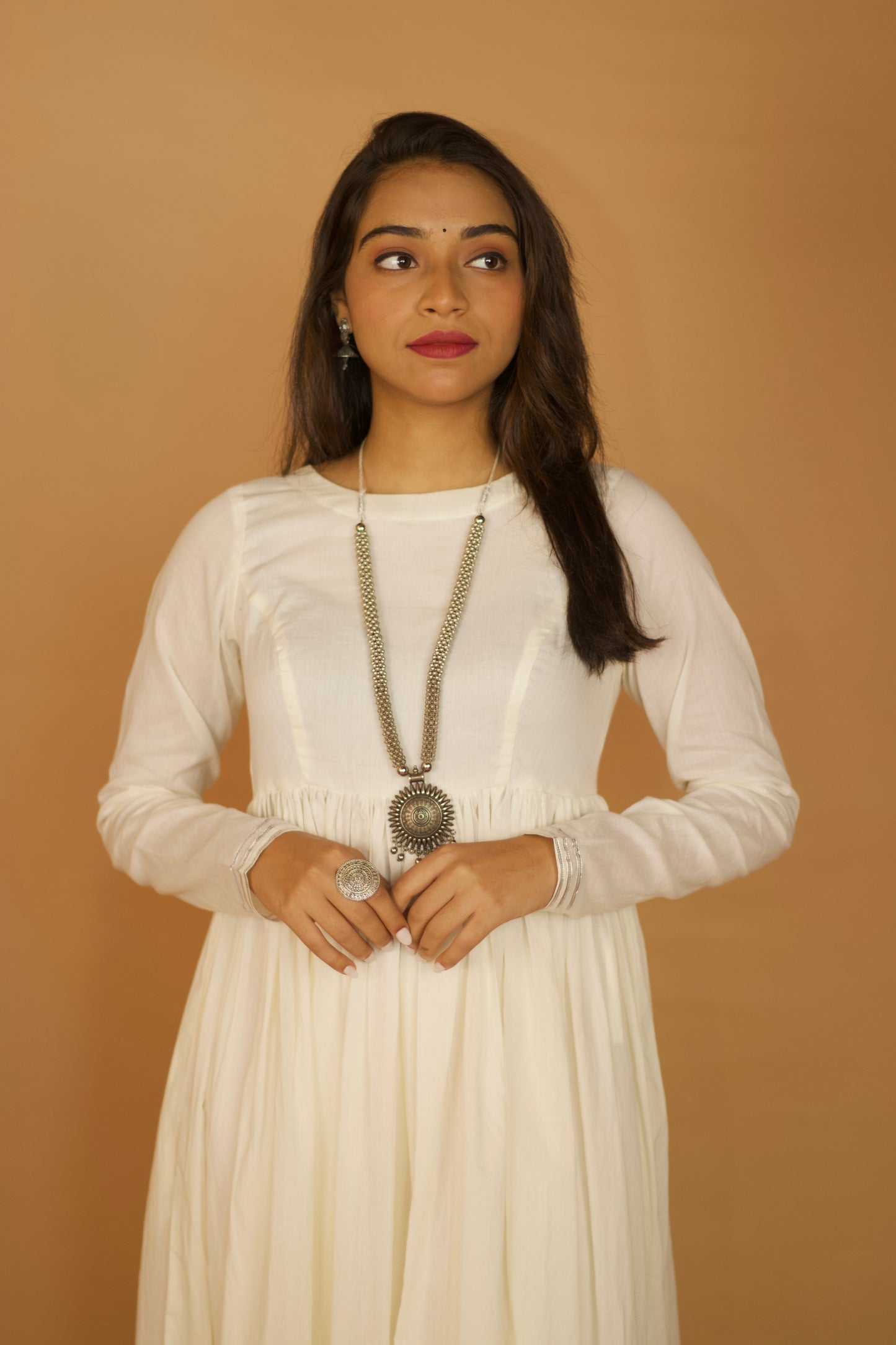 Ivory Mul Gottapatti Anarkali Set