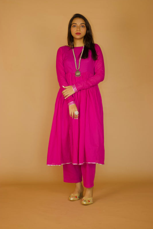 Pink Mul Gottapatti Anarkali Set