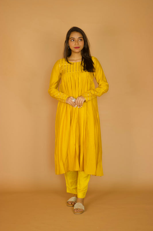 Mustard Chanderi Gotta Patti Kurta set