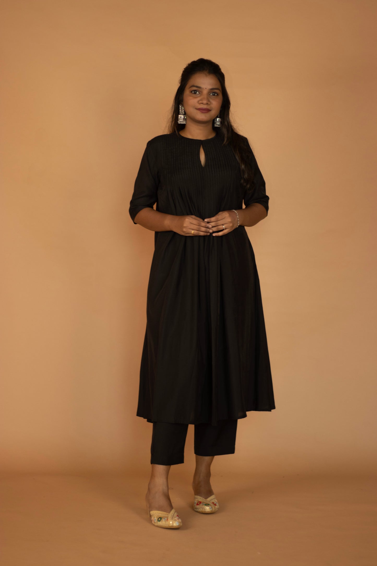 Black Chanderi Pleated kurta Set