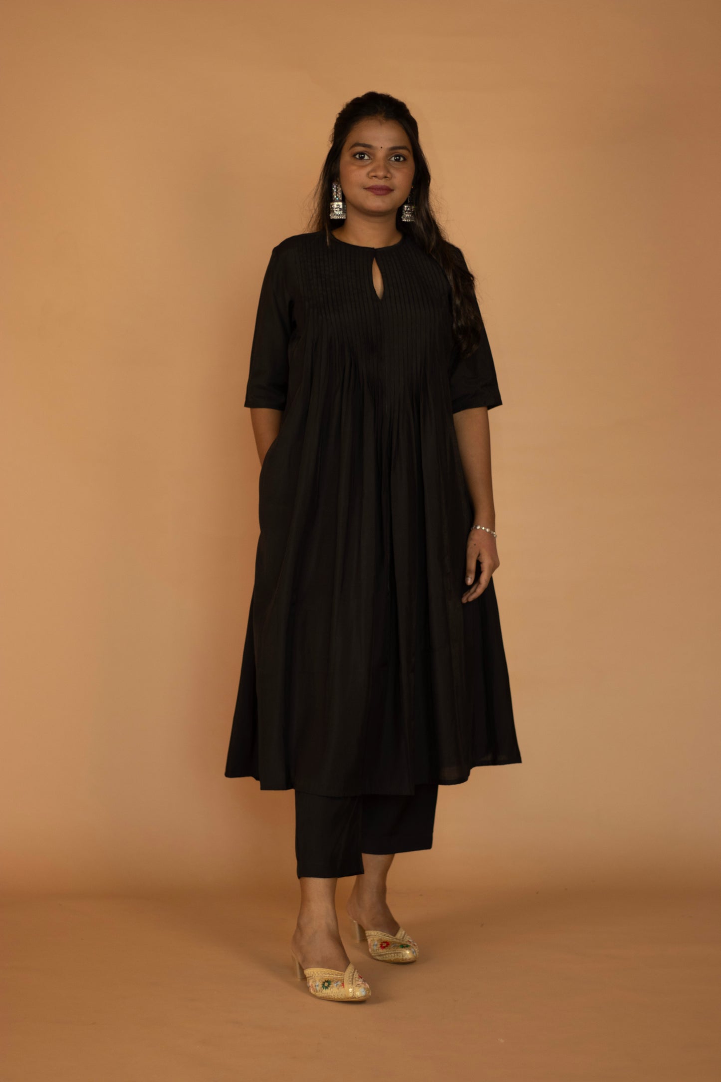 Black Chanderi Pleated kurta Set