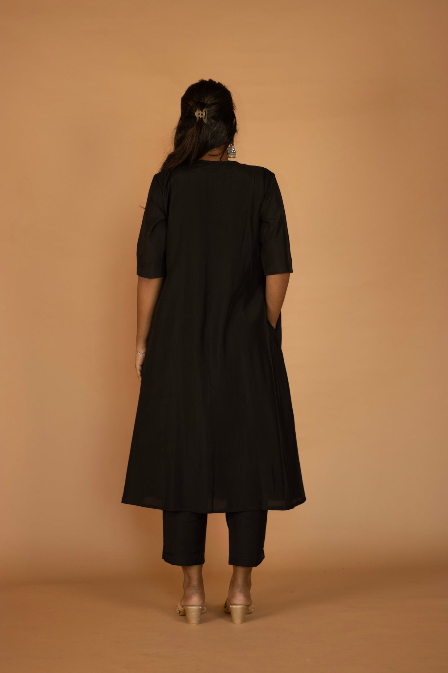 Black Chanderi Pleated kurta Set