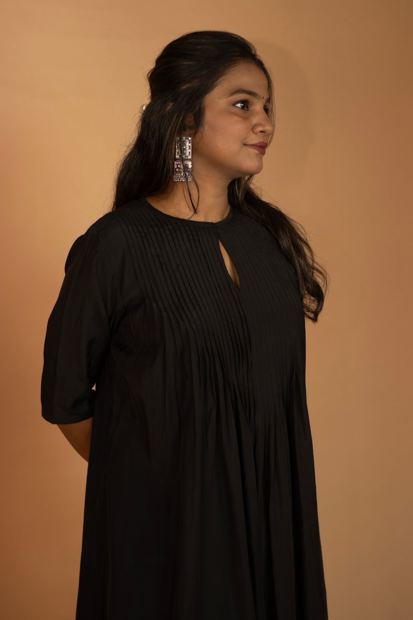 Black Chanderi Pleated kurta Set