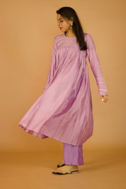 Lilac Chanderi Gotta Patti Kurta set