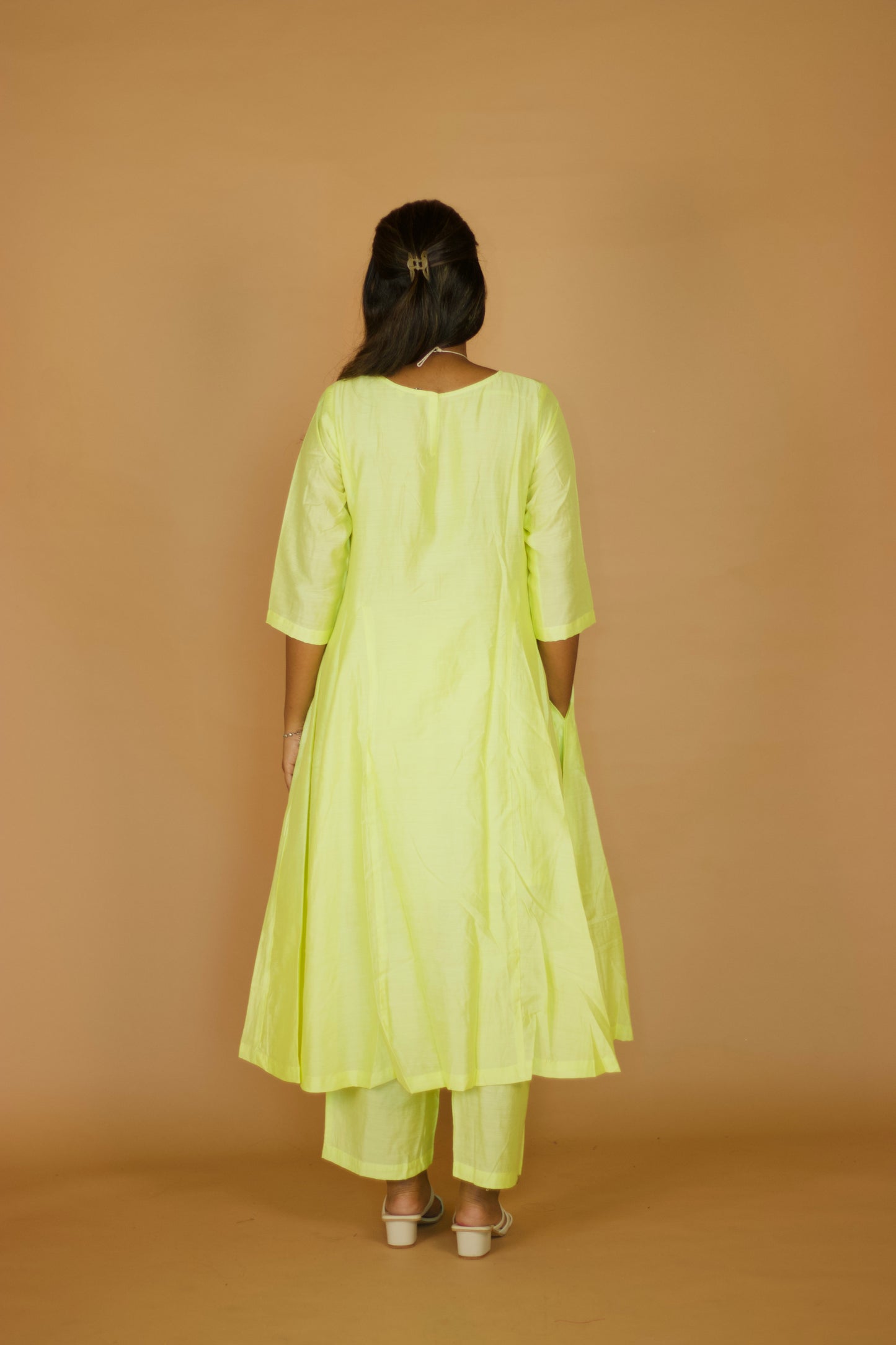 Olive Green Chanderi Kali Kurta Set