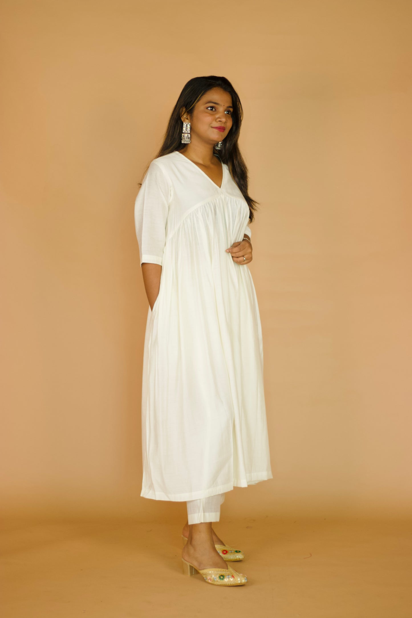 Ivory Chanderi Gathered Kurta set