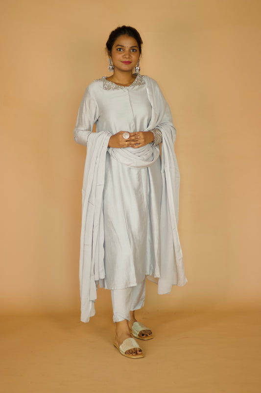 Chhaya Grey Chanderi Kurta set with Dupatta