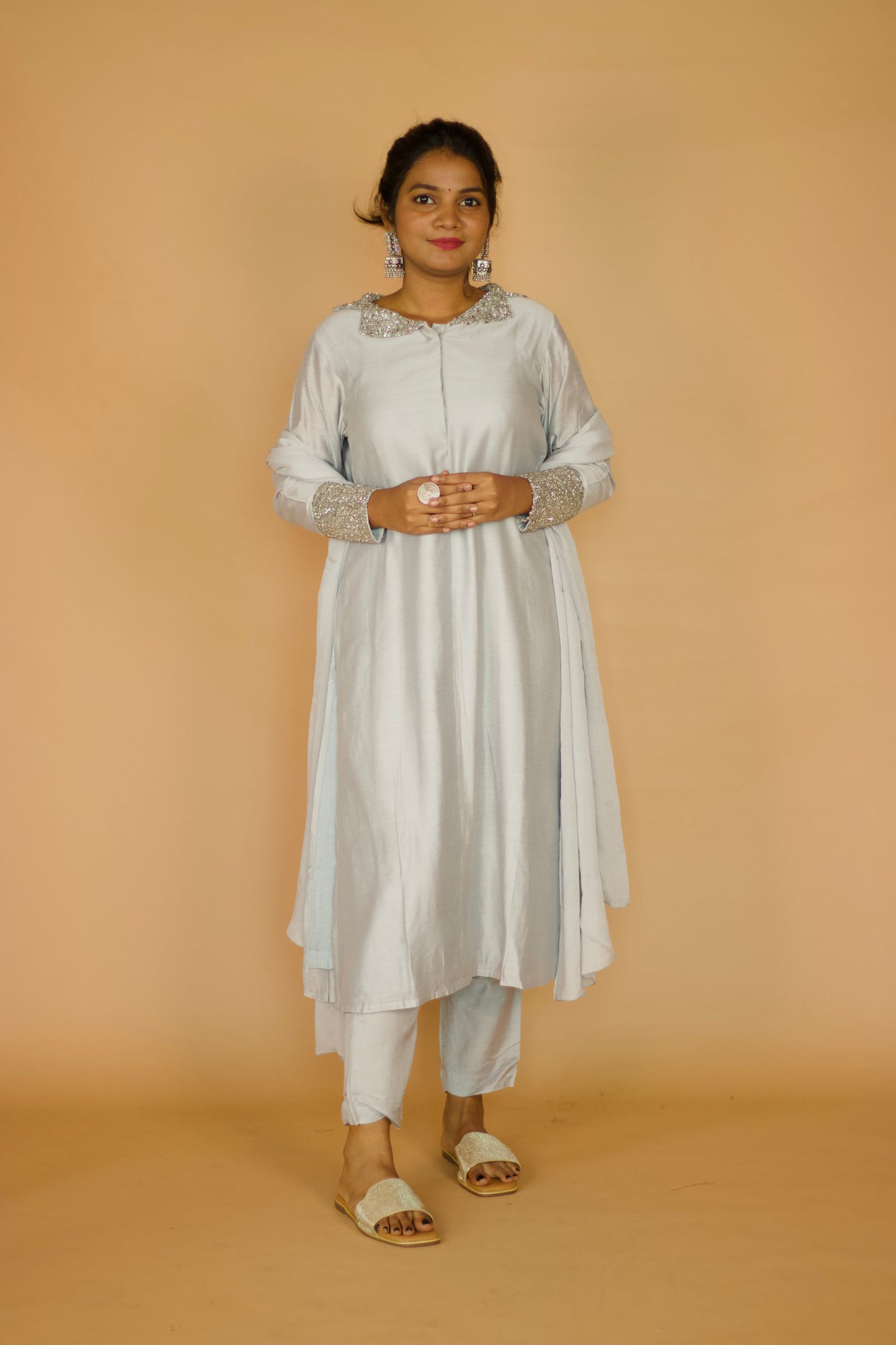 Chhaya Grey Chanderi Kurta set with Dupatta