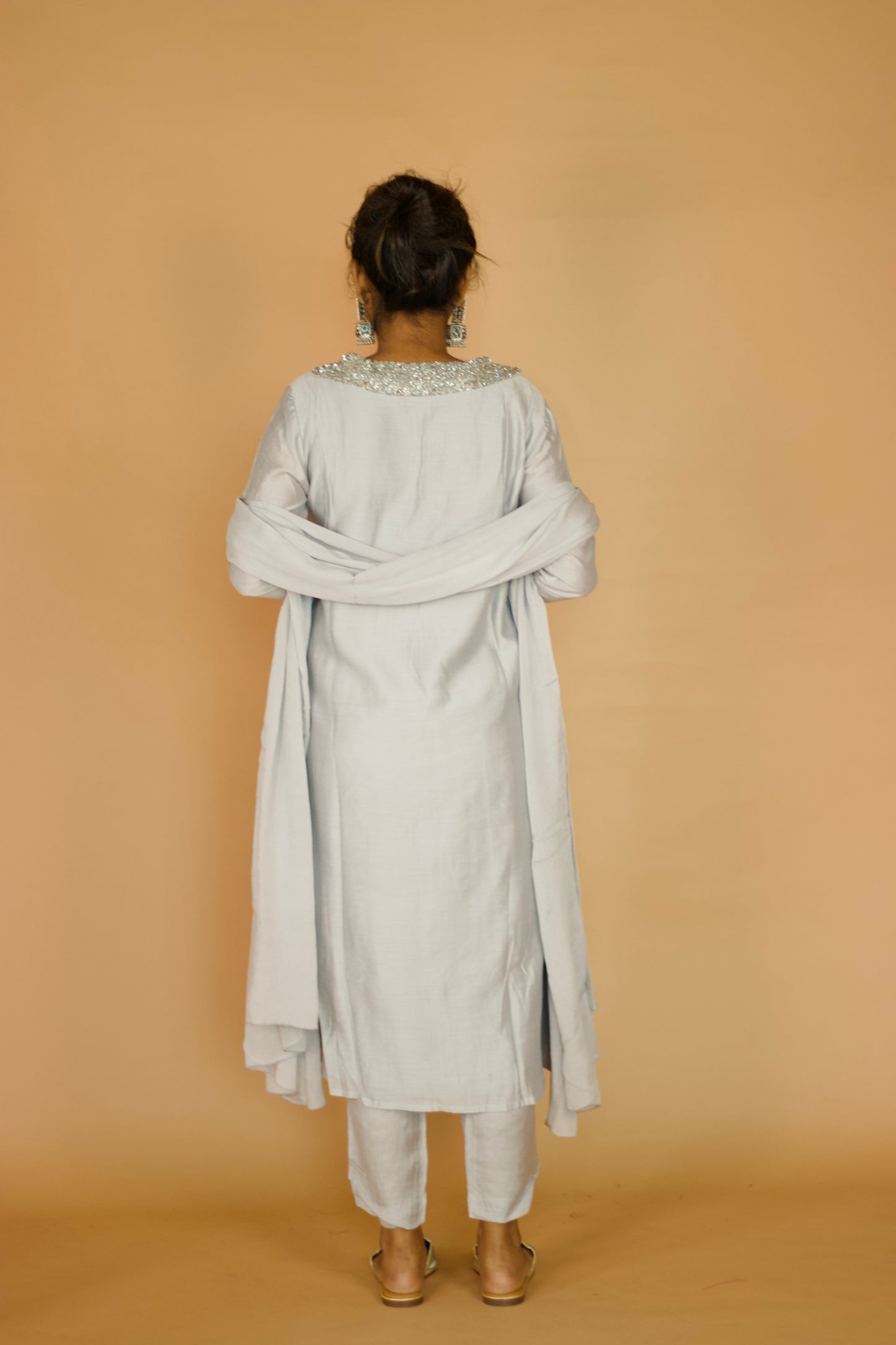 Chhaya Grey Chanderi Kurta set with Dupatta