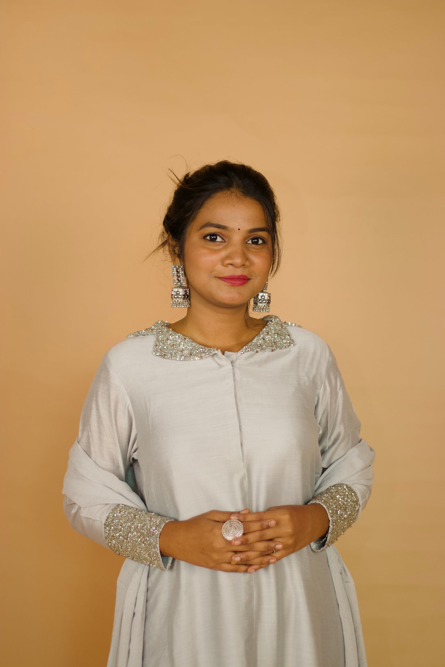 Chhaya Grey Chanderi Kurta set with Dupatta