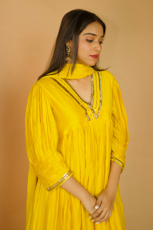 Rooh Mustard Chanderi Handwork kurta set