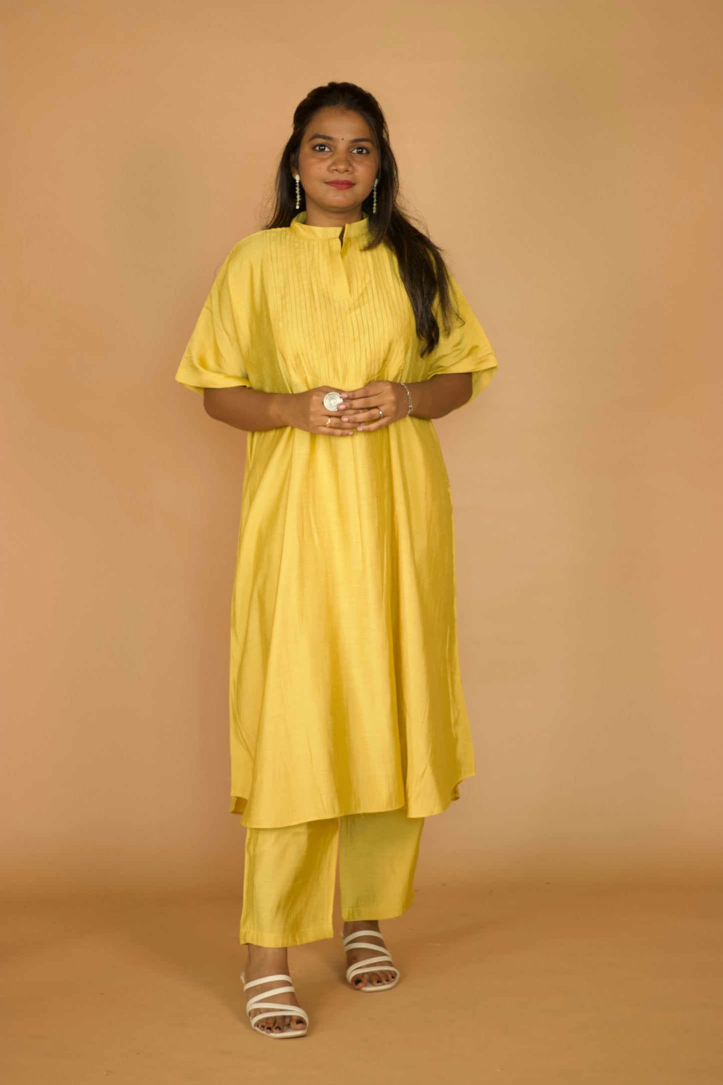 Muave Chanderi Kaftan Pleated Kurta set