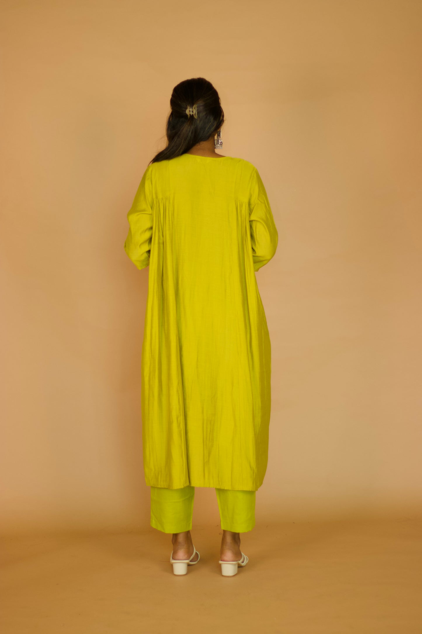 Lime Chanderi Side gathered kurta set