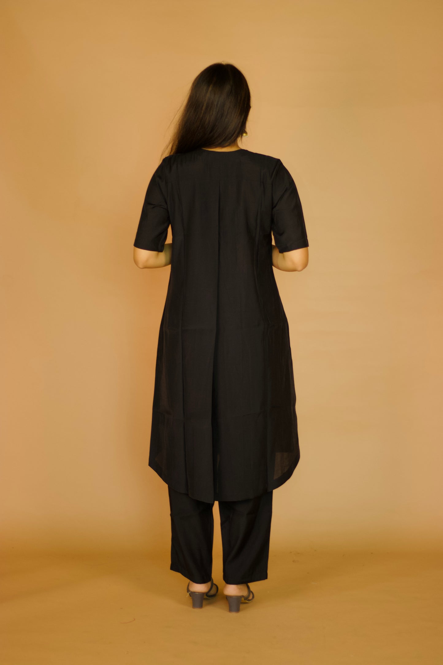 Black Chanderi Box pleate Kurta set