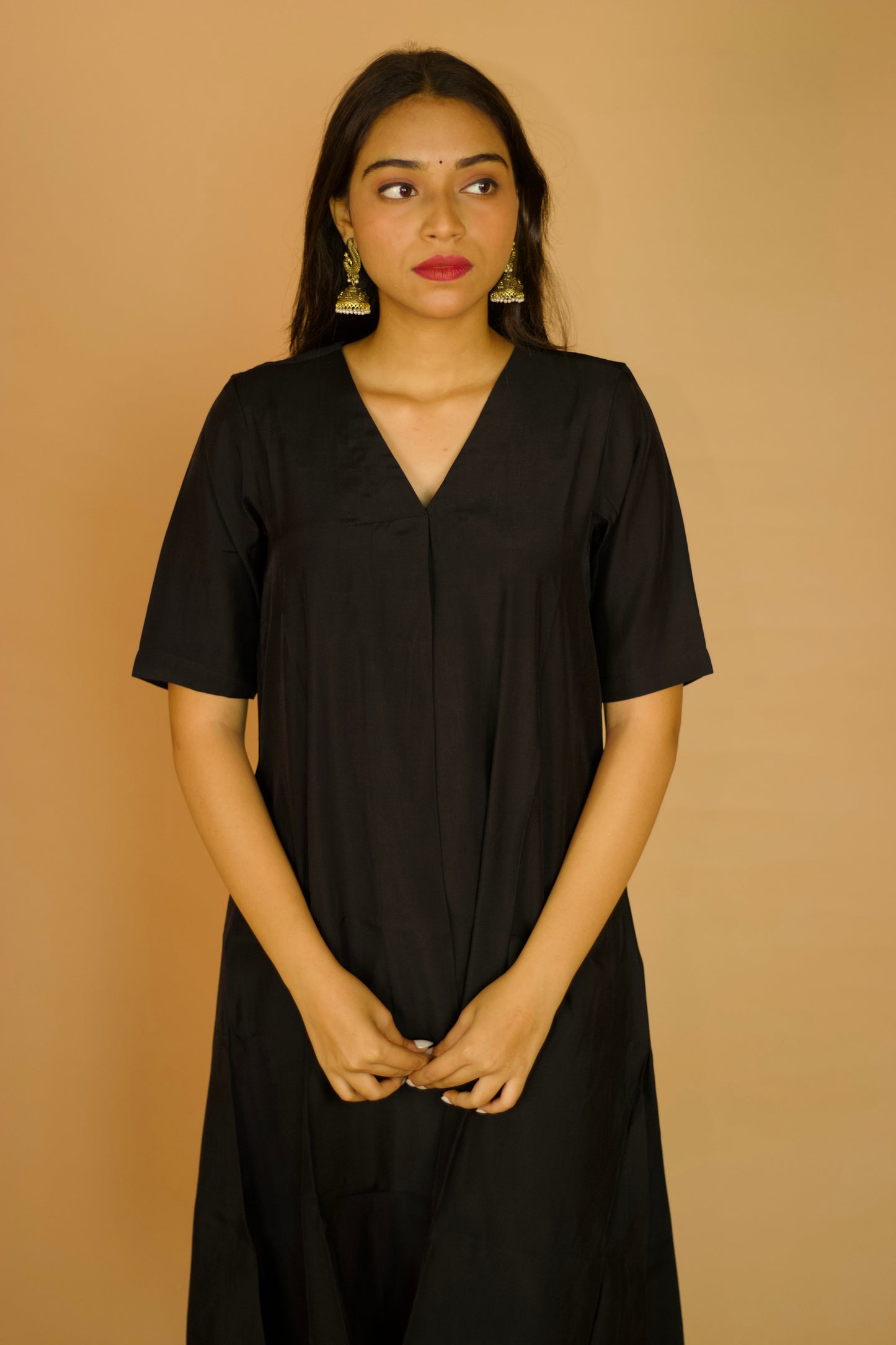 Black Chanderi Box pleate Kurta set