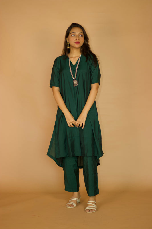 Deep Green Chanderi Box pleate Kurta set