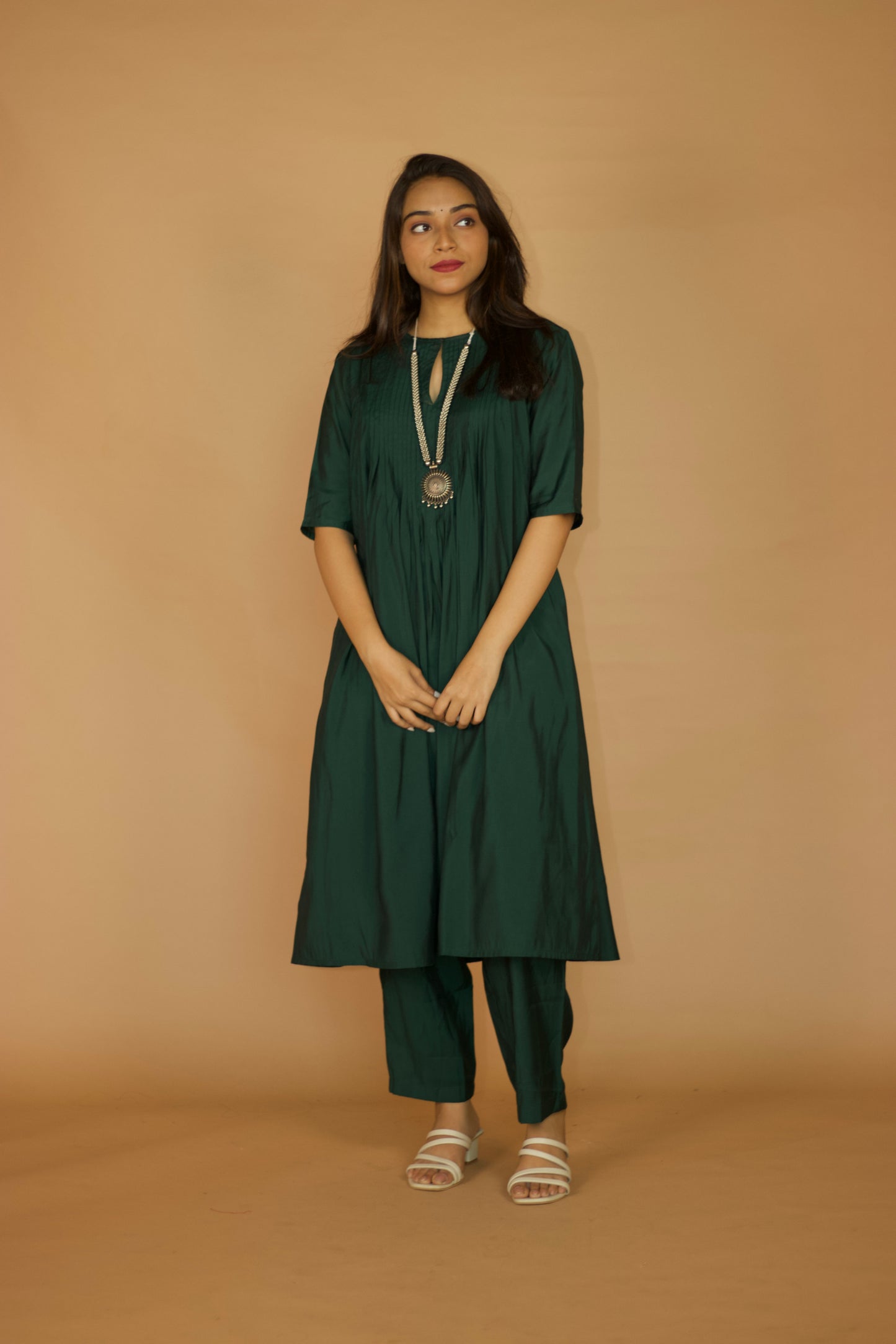 Black Chanderi Pleated kurta Set