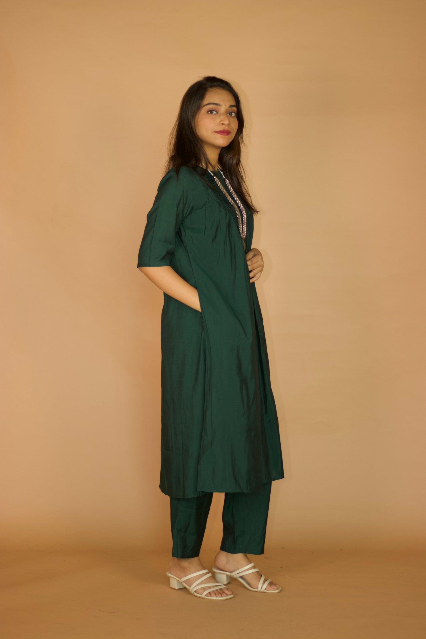 Black Chanderi Pleated kurta Set