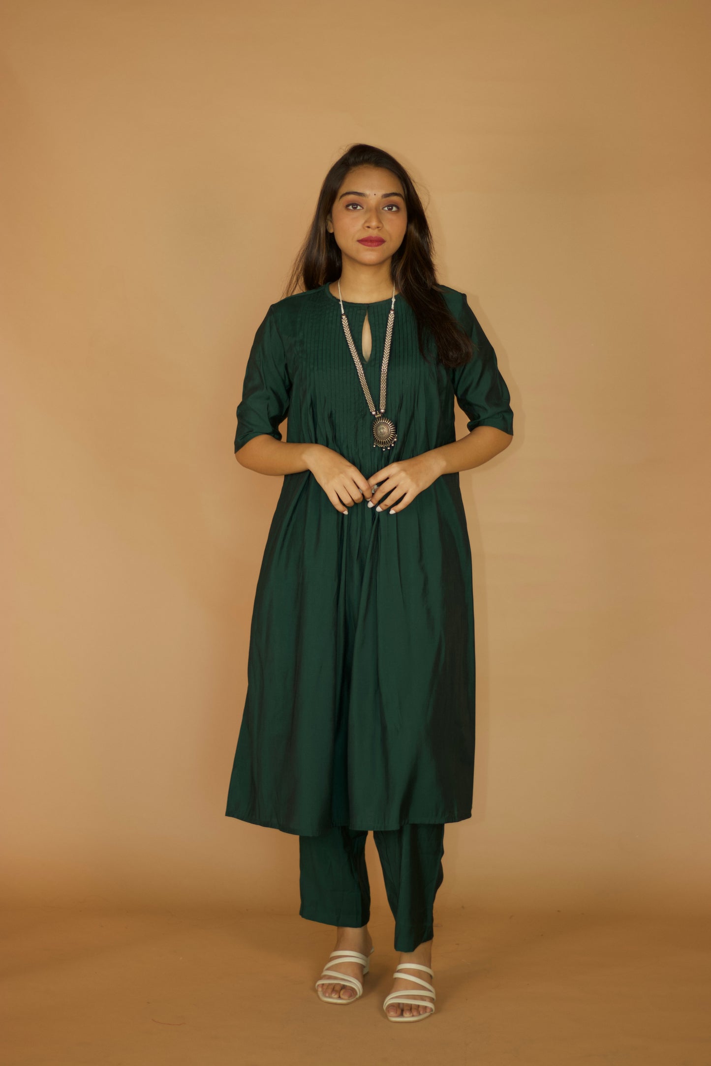 Black Chanderi Pleated kurta Set