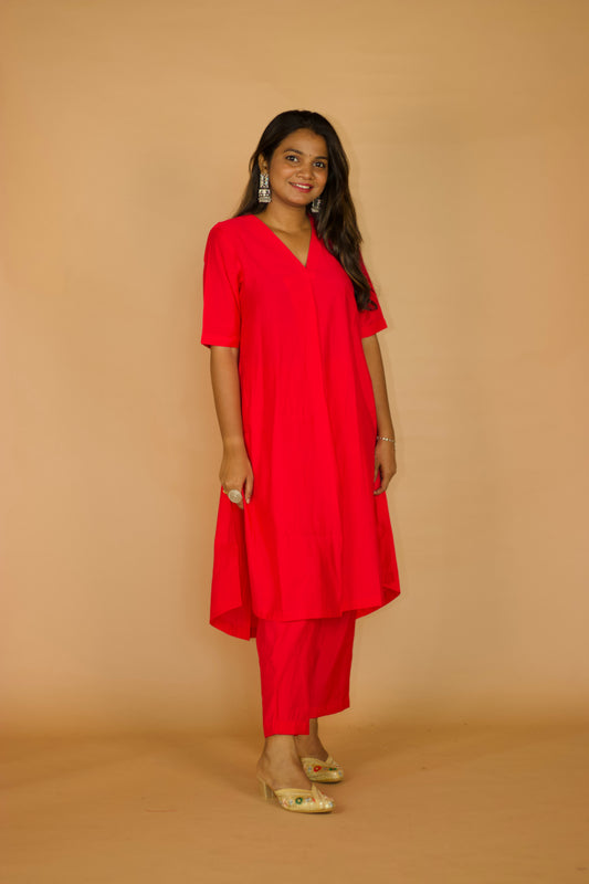 Pink Chanderi Box pleate Kurta set