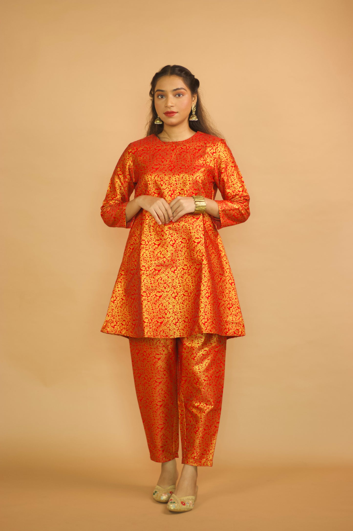 Red Jacquard Bahaar Kurta set