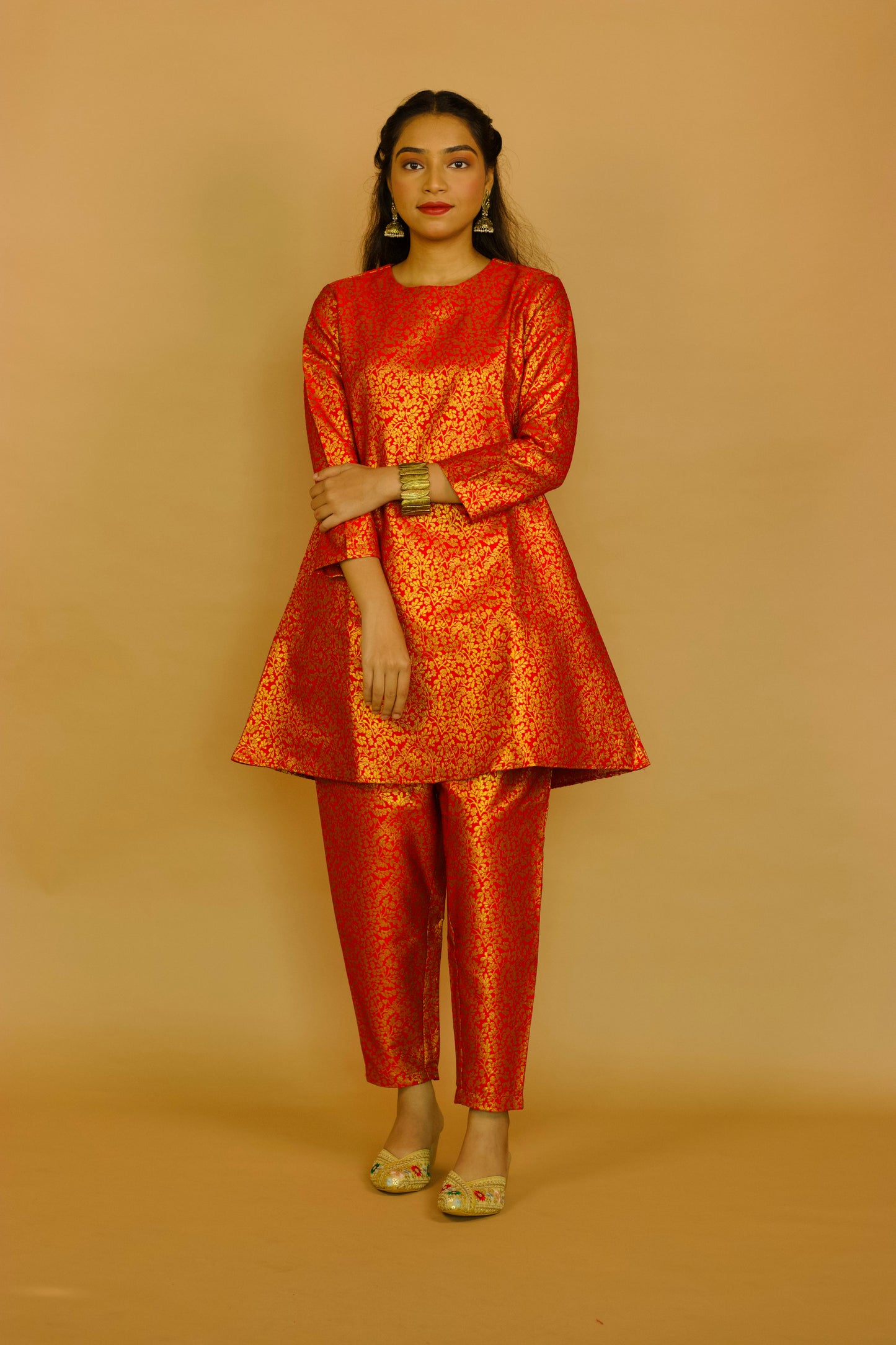 Red Jacquard Bahaar Kurta set