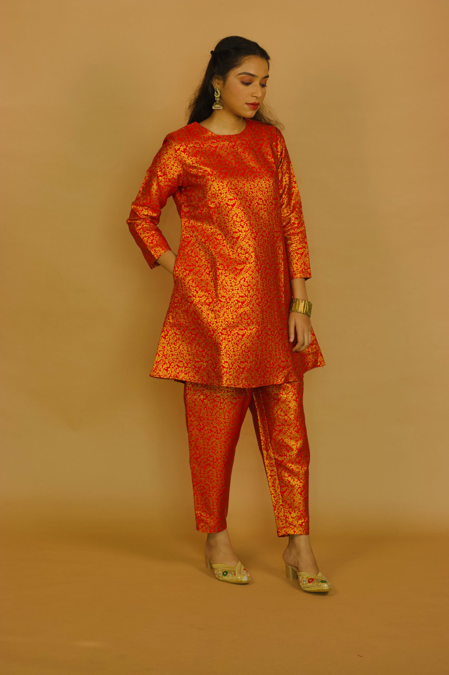 Red Jacquard Bahaar Kurta set