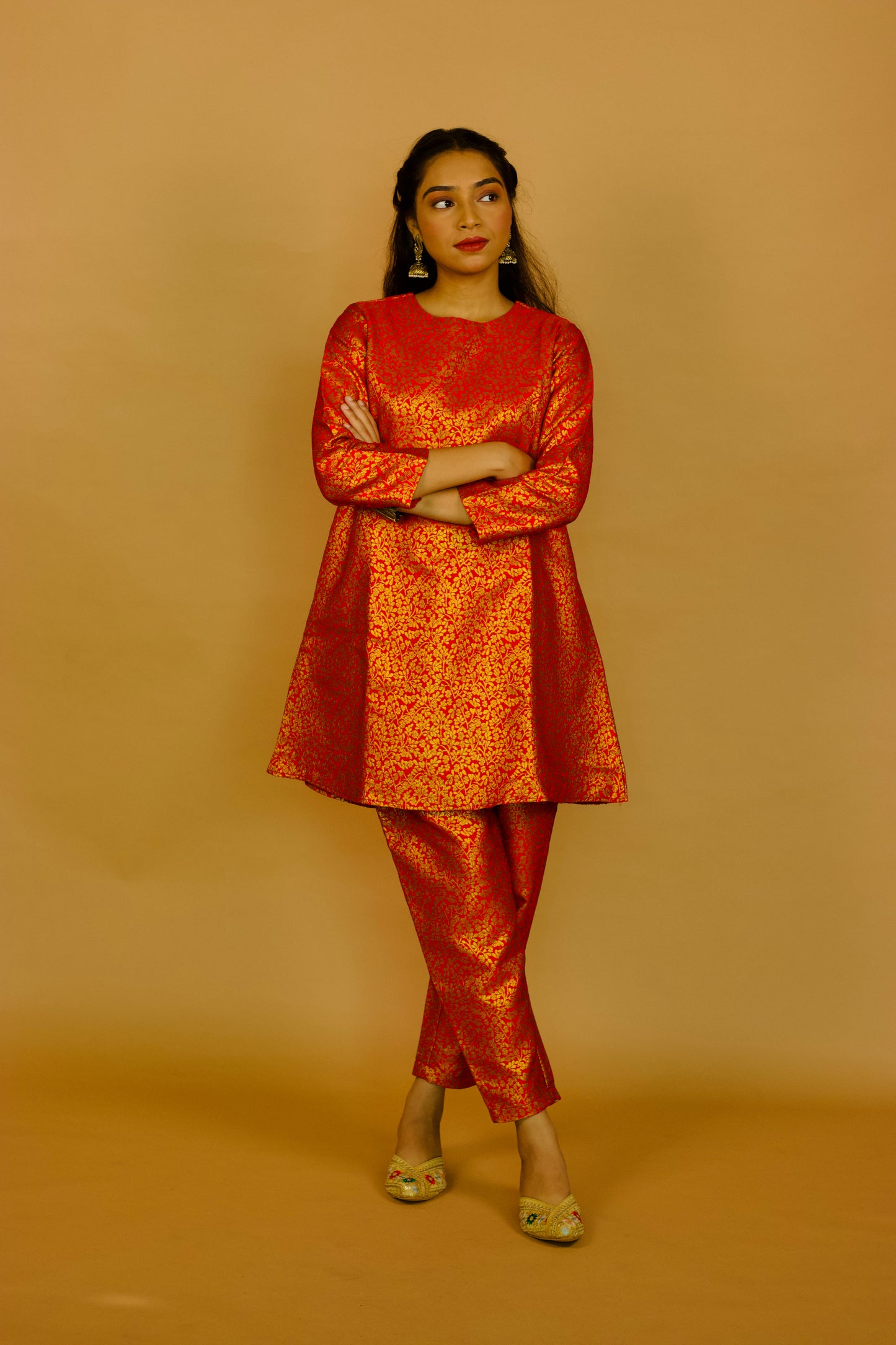 Red Jacquard Bahaar Kurta set