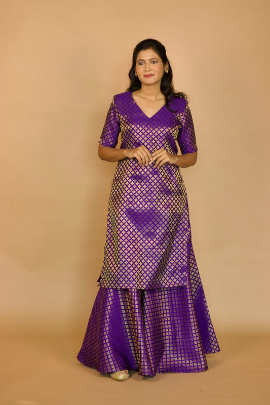 Violet Jacquard Sharara Kurta set